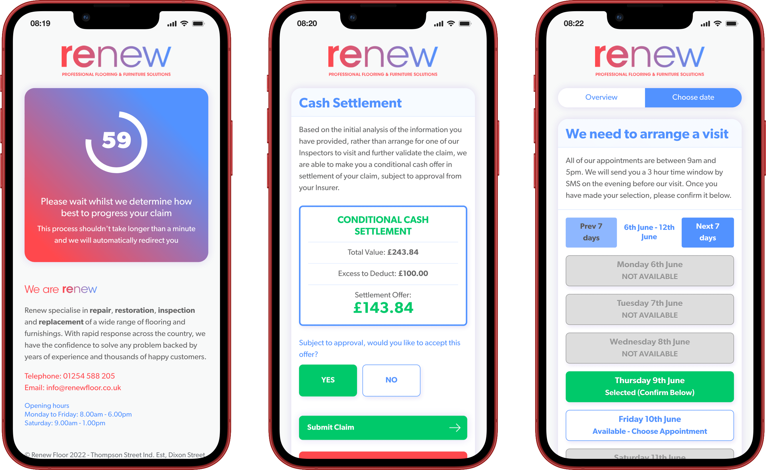 How the Renew Claims Form looks on phones